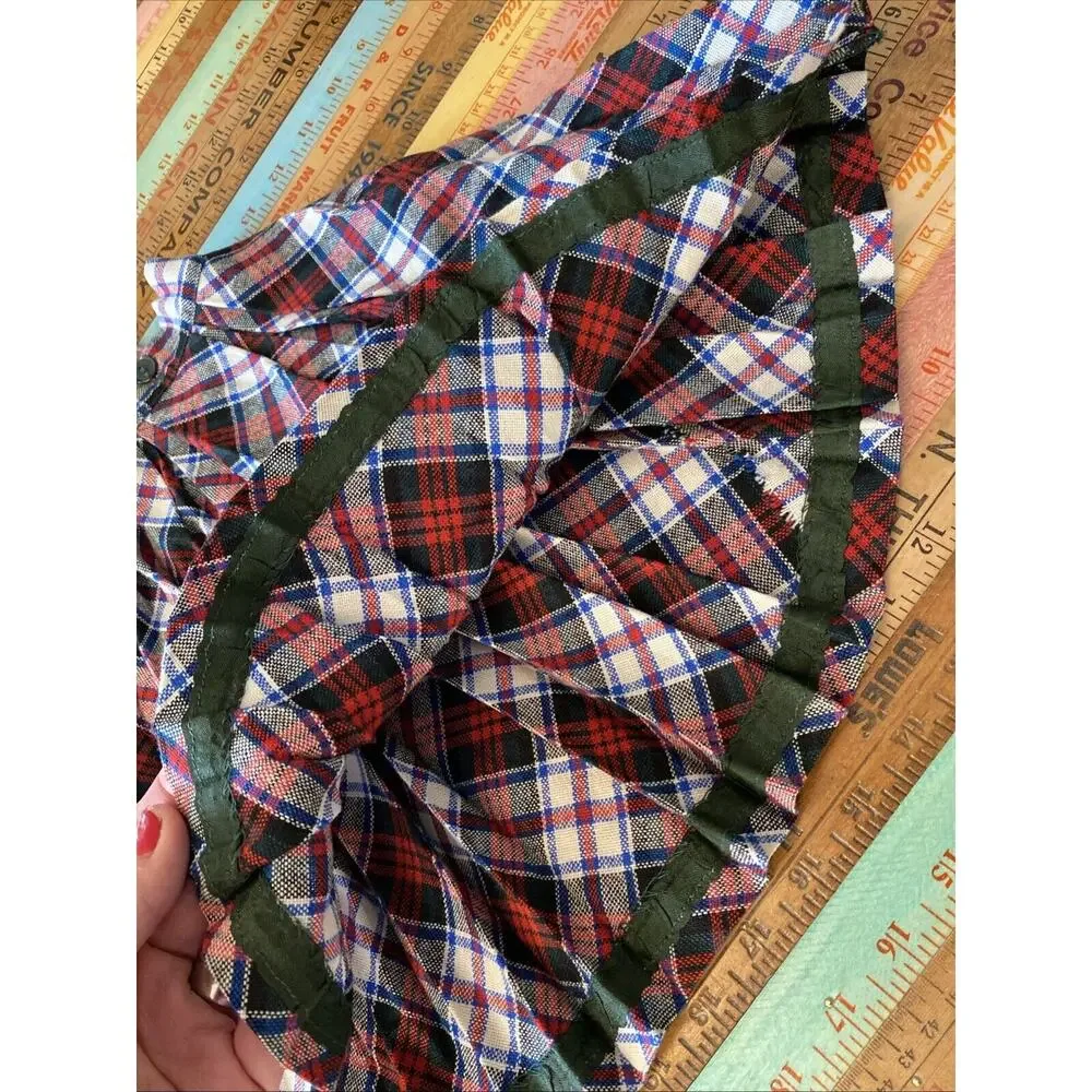 Vintage Sears Roebuck Girls 5 Jumper Skirt Bib Overall Wool Blend Plaid S MCM